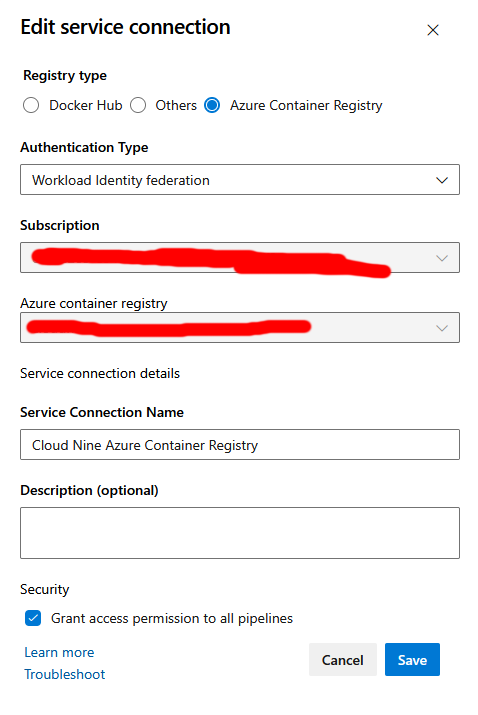 Service connection details